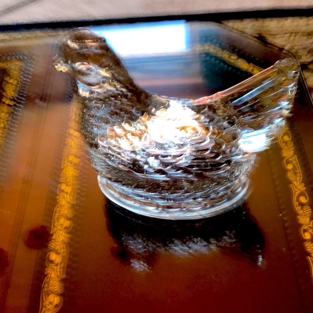 Vintage him on nest clear glass